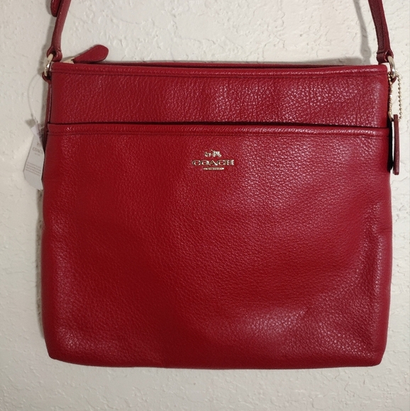 Coach Red Signature Pebbled Leather File Bag NWT - Picture 4 of 13